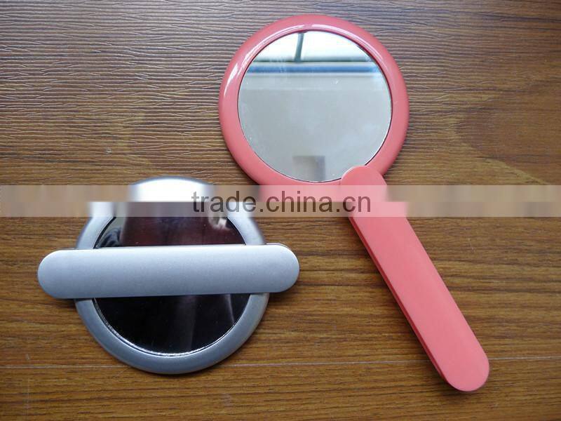 Plastic made promotional round shape Makeup Mirror with handle