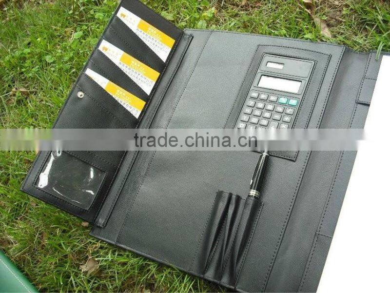 New Designated Leather Conference Folder with Card Holder, Pen Loop