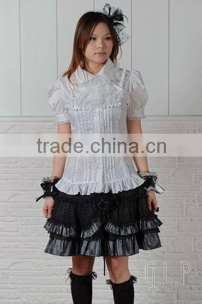 Cotton White Lace Short sleeve Cotton Lolita Blouse 81045
