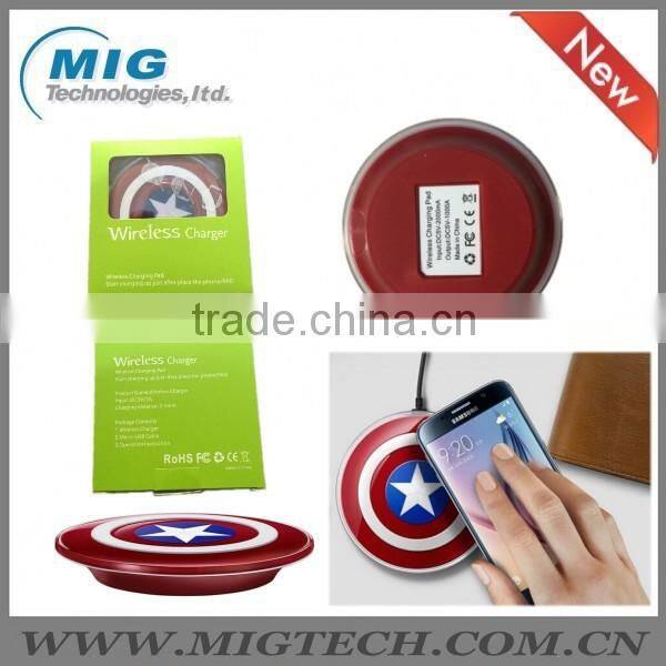 For samsung S6 edge QI wireless charger, for Samsung S6 edge Avengers edition Wireless charging pad Captain America Shield