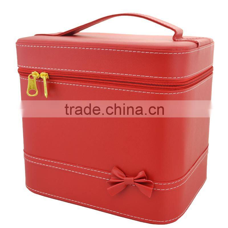 Cosmetic Case Travel Toiletry Bag Organizer With Mirror And Butterfly Knot Design