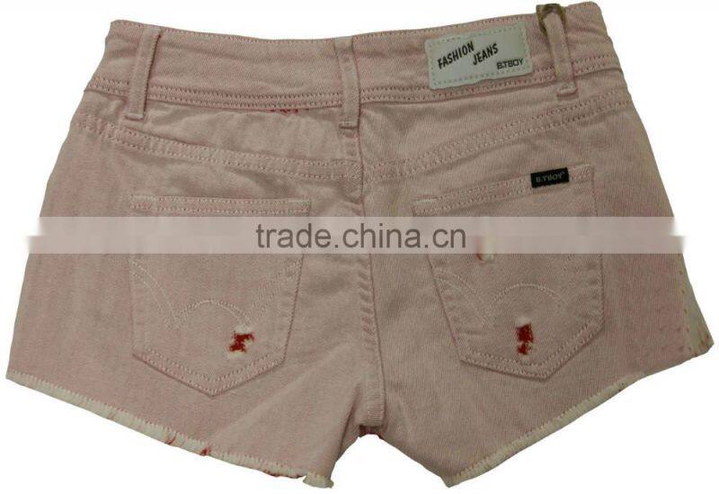 Latest women solid color denim broken summer embroidery shorts factory