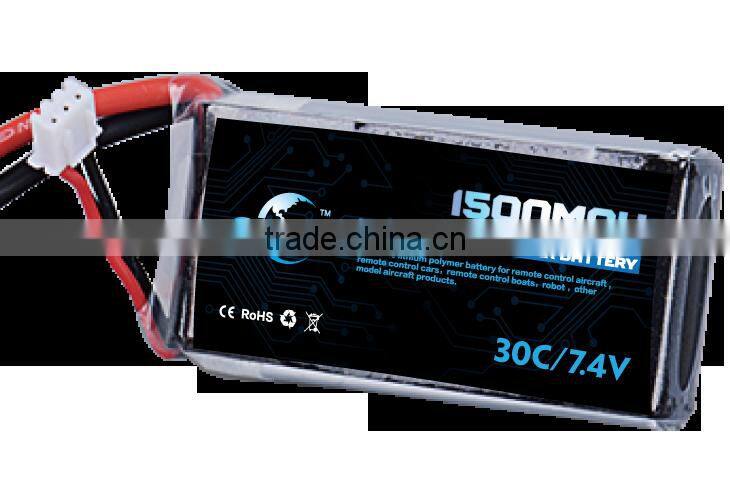 wholesale price Rechargeable 7.4V 1500mAh Lipo Battery 25C lithium polymer battery with connector