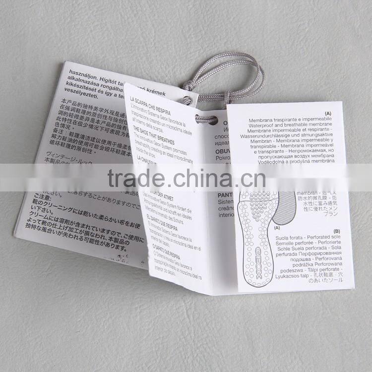 washing care instruction paper card hangtag for shoes