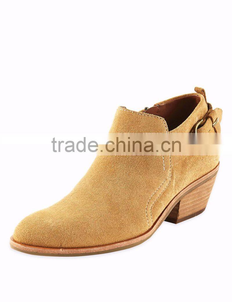 OLZAB 03 New Model fashion Cow Suede with buckle strap thick chunky heel pointed toe women ankle boots