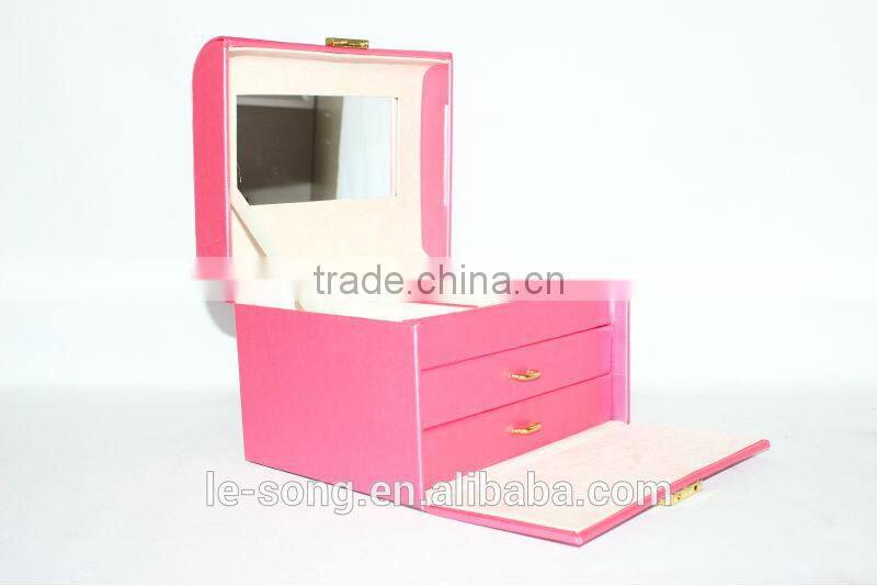 portable rectangle pink grand jewelry box