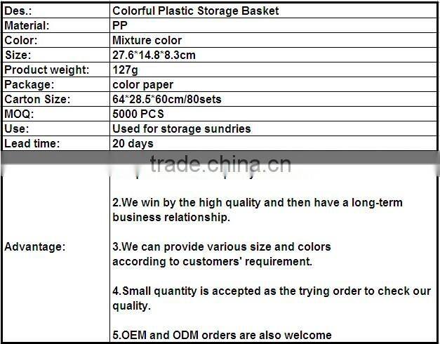 Colorful plastic storage basket/ home decorative storage basket