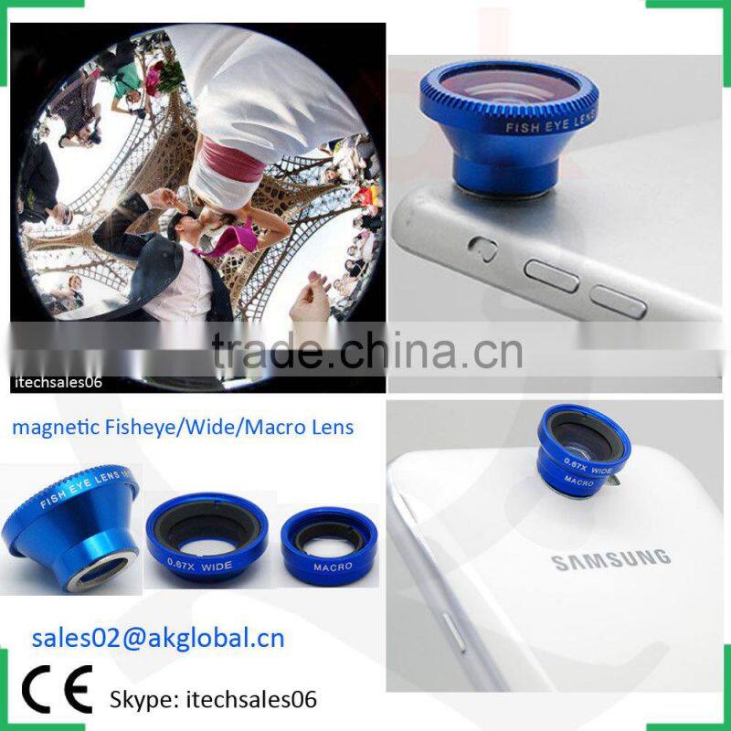 Awesome photo gadgets magnetic camera lens 180 degree fisheye+0.67x wide-angle+10x macro 3in1 lens kit 2016 new products