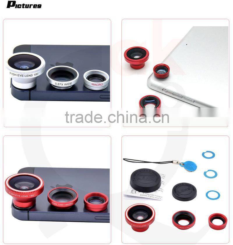 Awesome photo gadgets magnetic camera lens 180 degree fisheye+0.67x wide-angle+10x macro 3in1 lens kit 2016 new products
