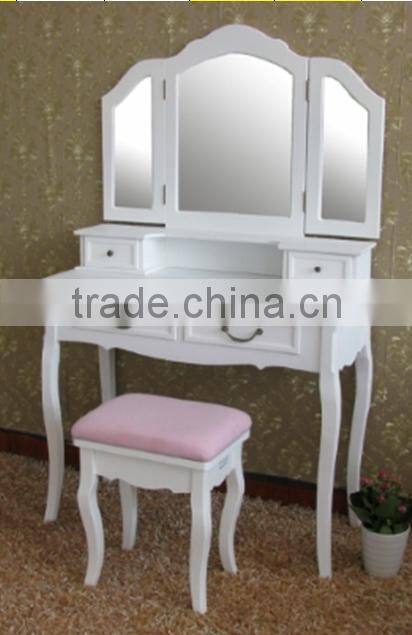 Modern luxury fashinal wooden dresser / white Top selling high-end French dressing table with drawers