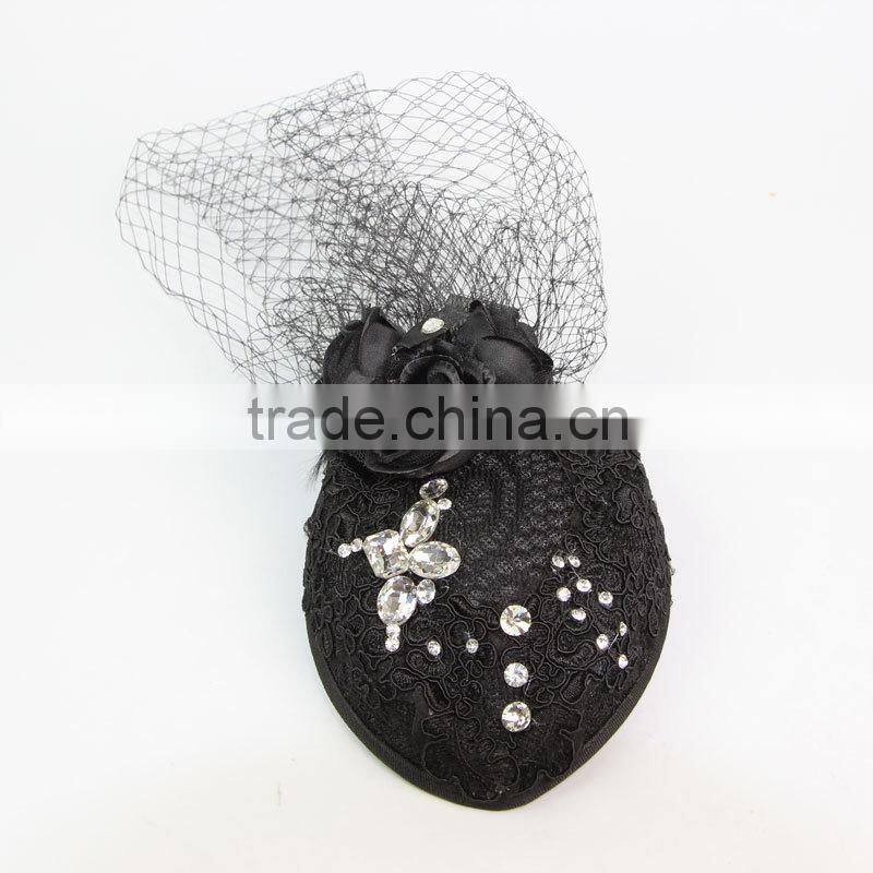 Modern Wedding Fascinator Black Rhinestone Headband Hats Women Brides Hair Accessories