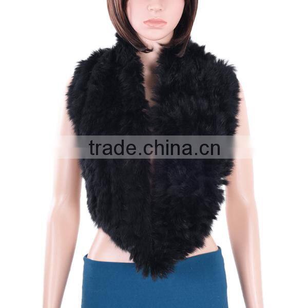Black women fur scarf with rabbit fur/knitted rabbit fur scarf for girls KZ150125