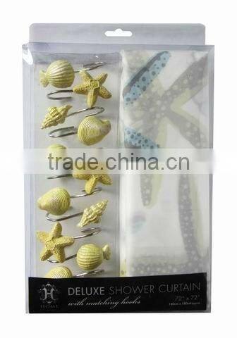 2012 whole ocean series pattern shower curtain with 12 colorful resin hooks