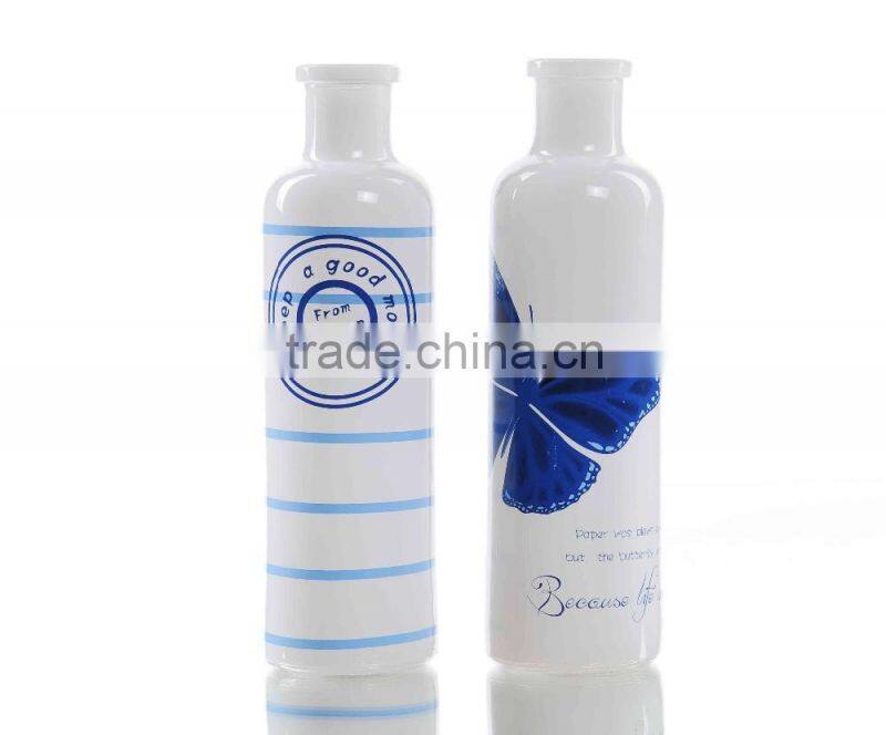 Butterfly Decal Opacity White Glass Vase