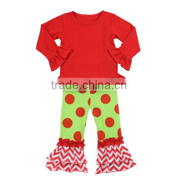 OEM service christmas sets boutique outfit red t shirt & dot print ruffle pants outfit 2016 cotton christmas outfit