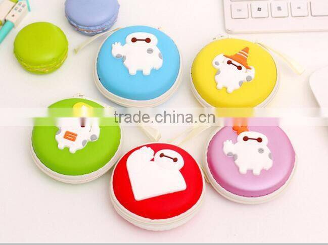wholesale Zipper 3D custom cartoon big hero animal printing wallet pouch Cute rubber Silicone Emoji round shape euro coin purse