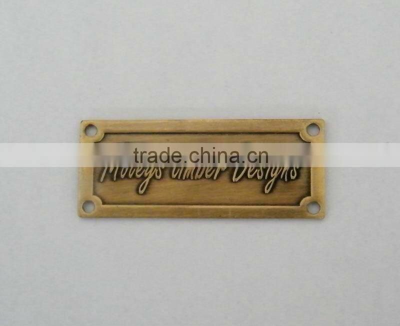 Brass name plate, metal furniture logo,, vintage metal embossed logo