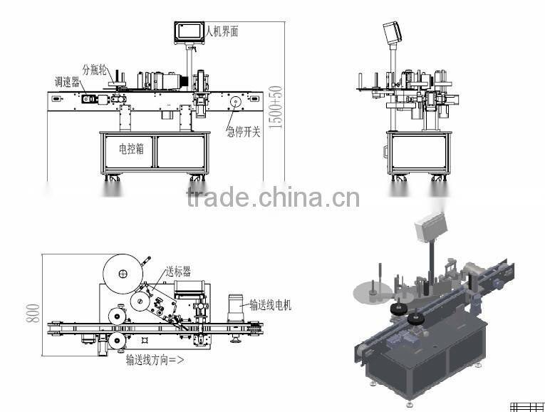 Full automatic two side labeling machine for square bottle