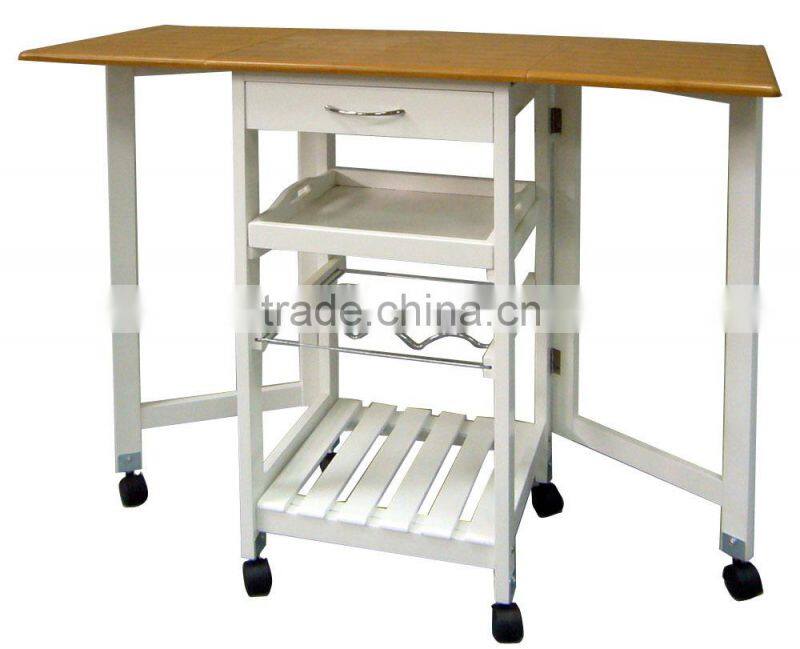 New design MDF with PVC wooden kitchen trolley with wheels