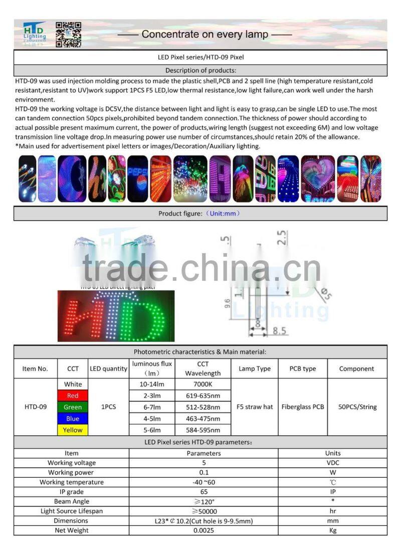 9mm F5 DC12V 0.1W LED Pixel light for sign letter