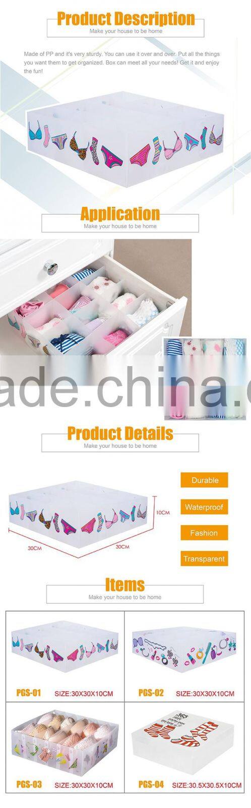 household storage for underwear and jewellery clear plastic storage box with dividers
