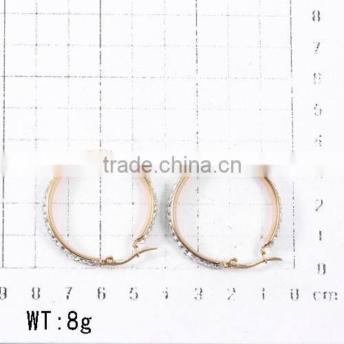 2016 latest 18k gold plated stainless steel cubic zirconia diamonds hoop earrings