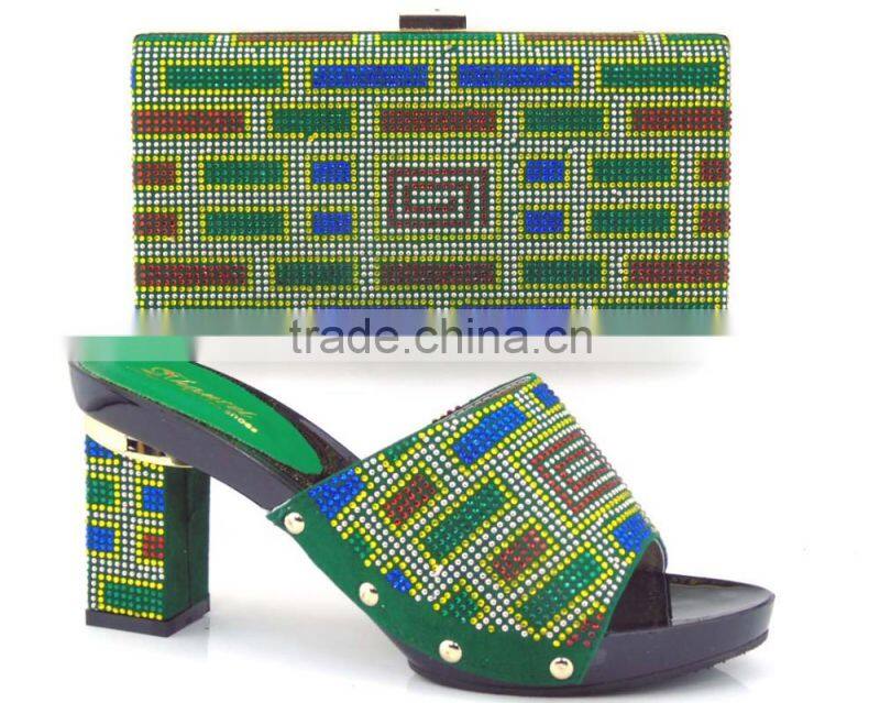 Italian designer shoes and bags to match chuncky heel women shoes mix colorful stone bag