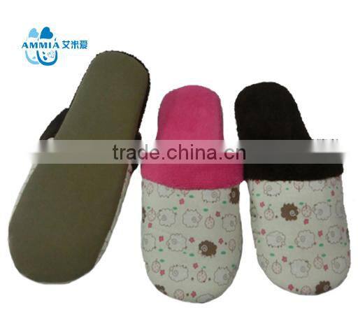 OEM Ladies indoor printing fabric slipper 2015 Customized terry winter high quality warm TPR slippers