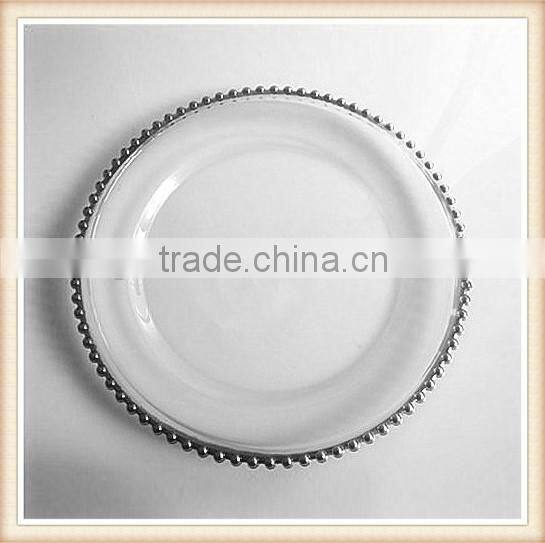 Wholesale Cheap Wedding Clear Gold beaded Glass Charger Plates