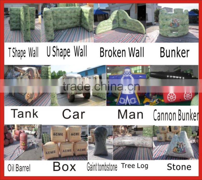Cheap Green&White T-Shape Wall Inflatable Paintball Bunkers For Sale