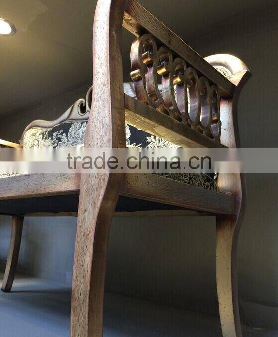 BISINI Wood Carved Double Seater Chair, Elegant Designed Arm Chair, Solid Wood Living Room Sofa Chair (BF01-X1191)
