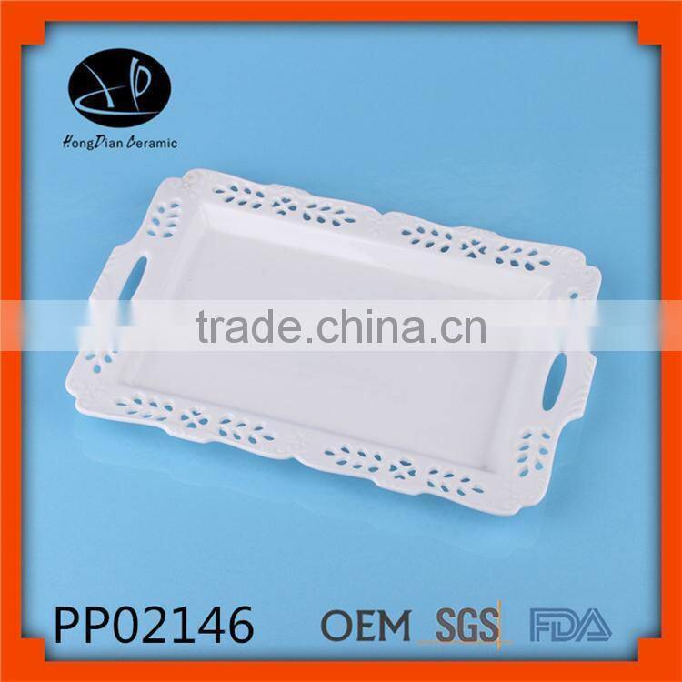 Oval porcelain plate,oval ceramic decorative plate with decal