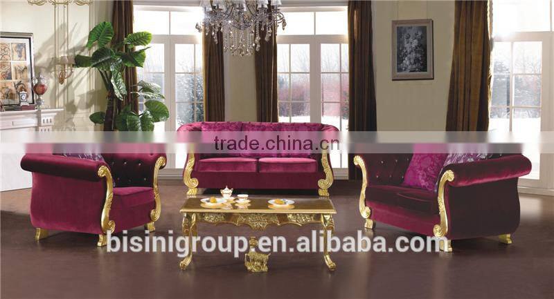 European Delicate Silver-foiled Wood Carved Sectional Sofa Set, Living Room Exquisite Fabric Sofa