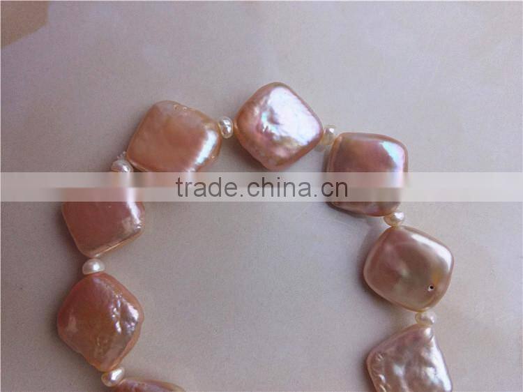 10-12mm pink diamond shape freshwater pearl bracelet