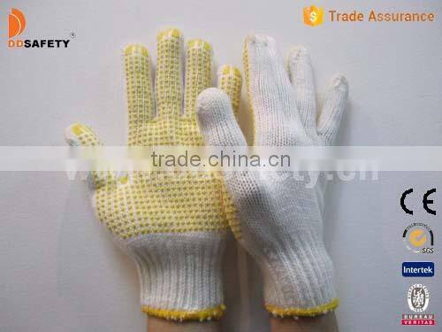 DDSAFETY 2017 Soft Cotton polyester Knitted Gloves with Pigment Yellow Safety Gloves