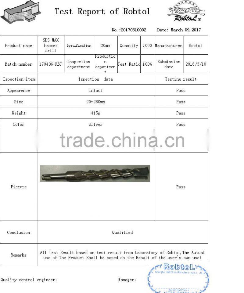20*280mm hammer drill bits SDS plus SDS MAX spline