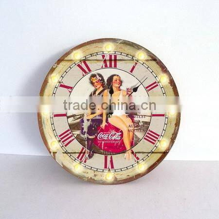 Daily life style beautiful lady with handsome man printed wooden round hanging clock