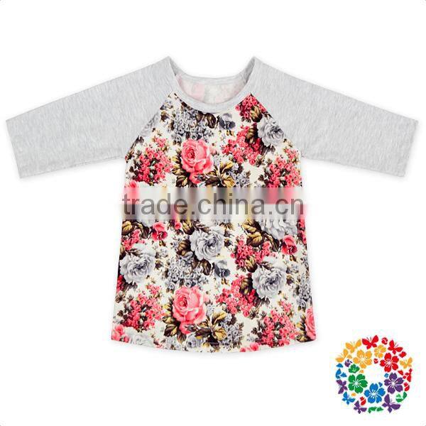 Boutique Mid Sleeve Floral Baby T Shirt Girl 100% Cotton Kids Clothes Tops