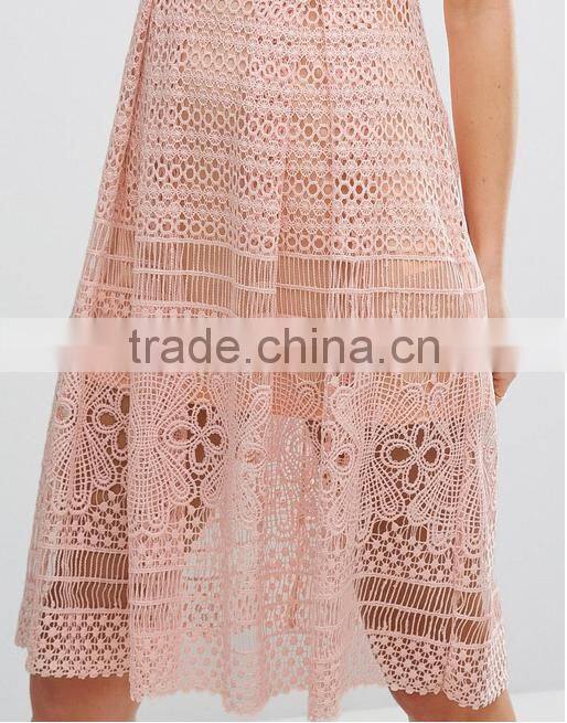 Guangzhou Clothing OEM Fit-and-flare Style Crocheted Nylon Keyhole Back Formal Dress