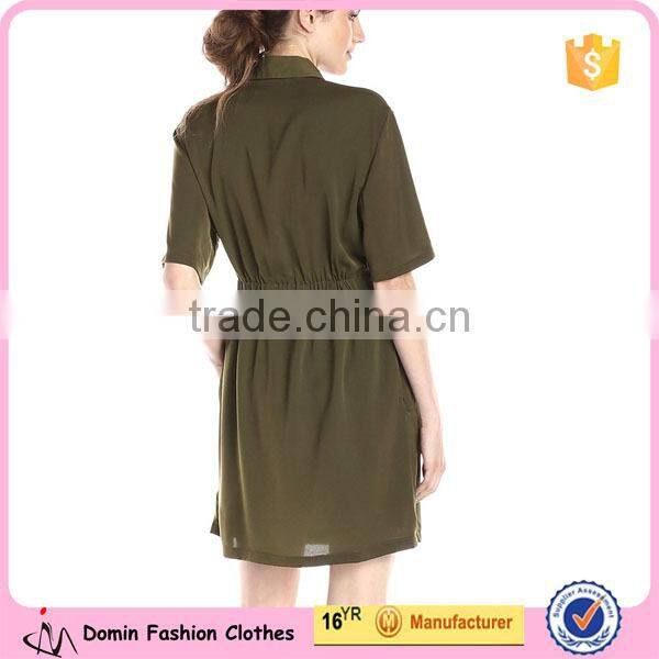 Made in China 100% Polyester Elasticated waist Women's Zip front with collar Short Sleeve Shirt Dress