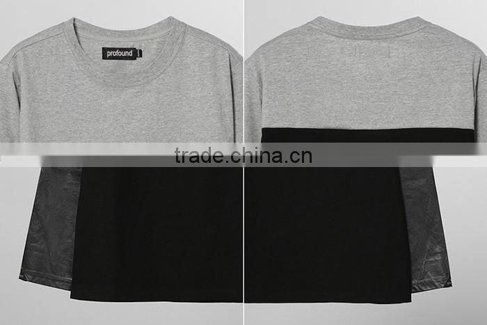 splice round neck black guangzhou custom women jersey longsleeve tshirt t-shirt cotton for ladies blank factory