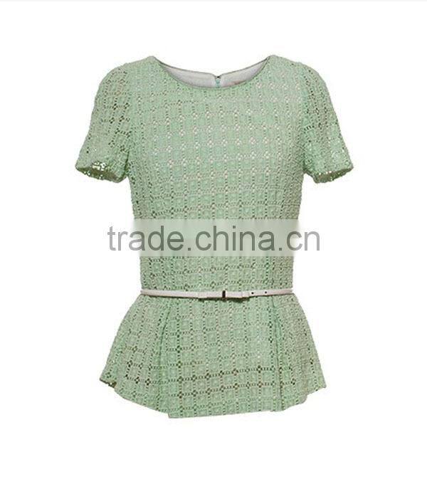 2015 high quality fashion korean style green color ladies tight blouses