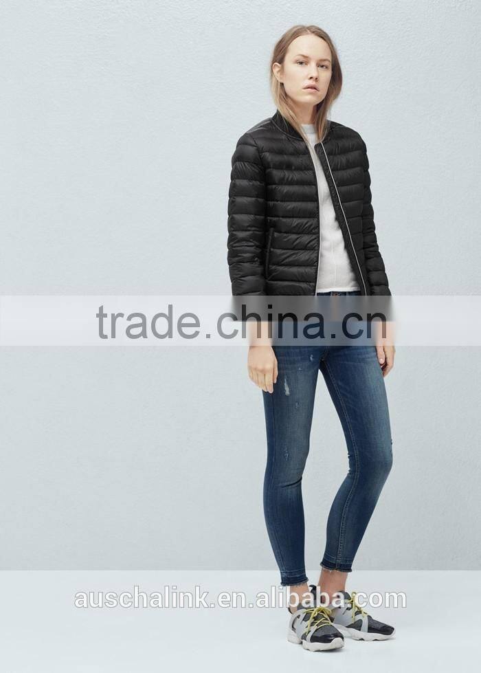 outdoor keep warm women black quited feather down winter coat