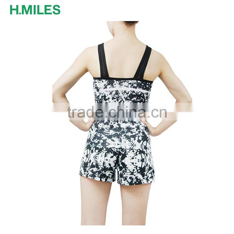 Full printed tank top and shorts jogger running sport suit sets women