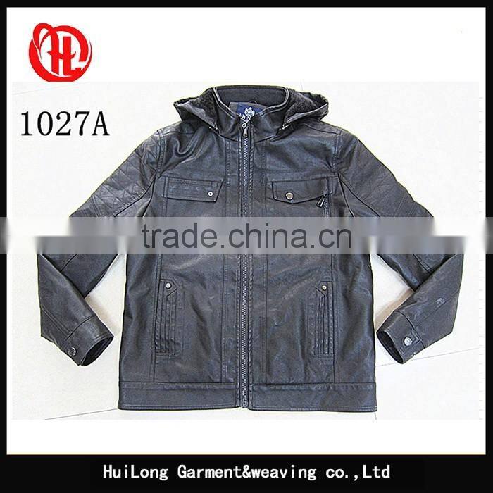Factory winter hoody jacket slim fit men pu coat jacket