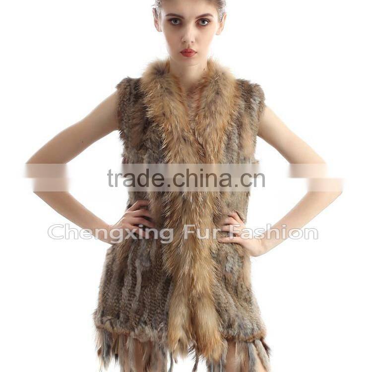 CX-G-B-20A New Hand Knitted Funny Fashion Women Gilet Rabbit Fur Costume