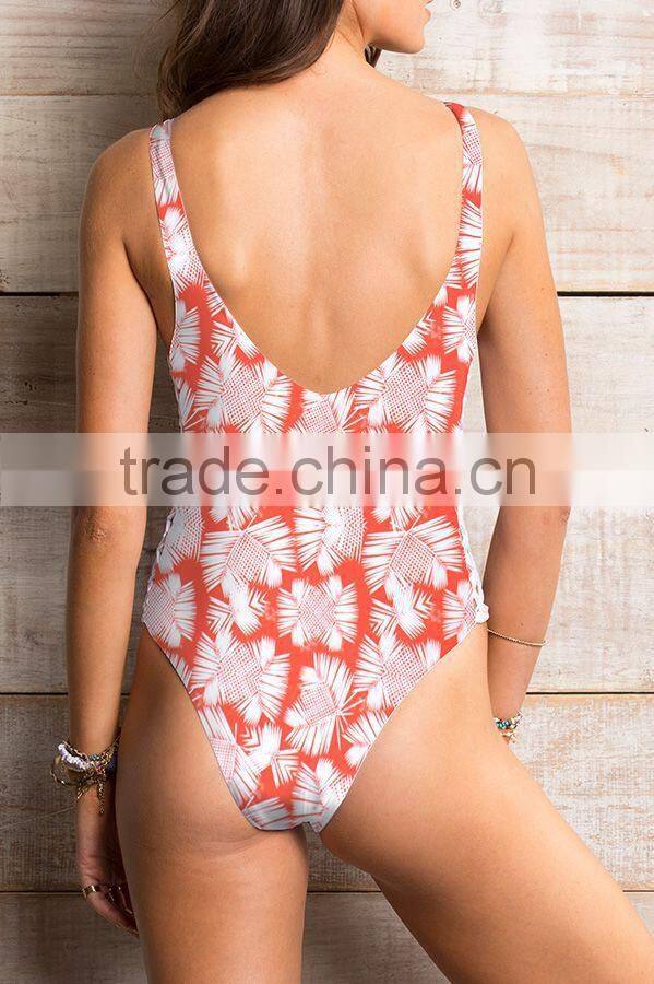 ladies print and side braid one-piece swimwear