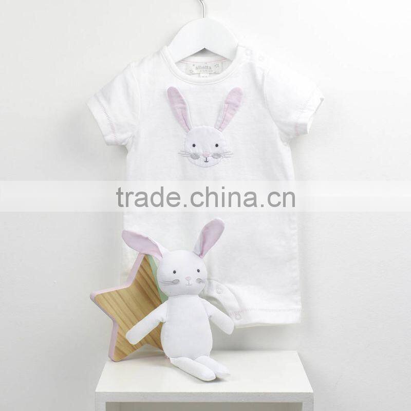 Latest wholesale fashion baby apparel children clothing 2017 clothes embroidery cotton custom summer baby white t-shirt