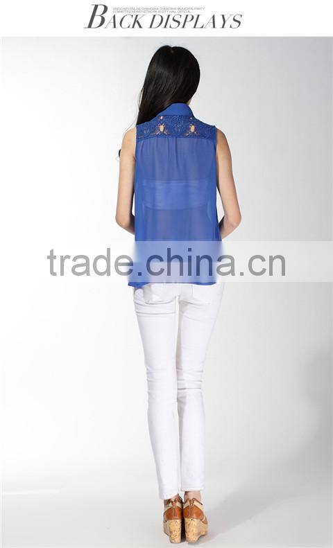 New Design Sleeveless See Through Royal Chiffon Tops
