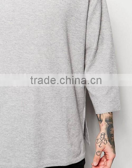 Oversized longline 3/4 sleeves 100% cotton men t-shirt China factory wholesale